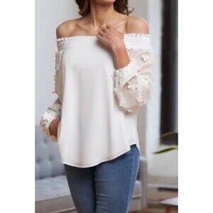 NWT Joseph Ribkoff Blanc Fleur Off The Shoulder White Tunic Blouse 10 M Rtl $198